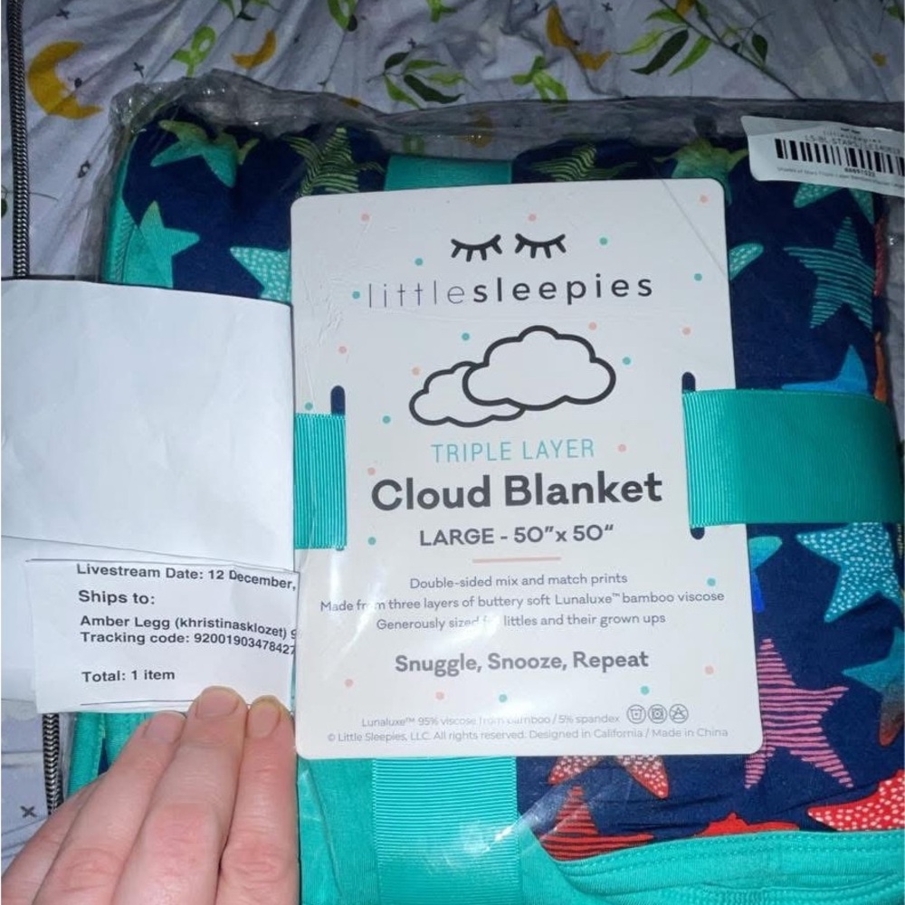 Little Sleepies Blue Cloud Blanket with Playful Dinosaur Print